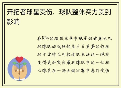 开拓者球星受伤，球队整体实力受到影响